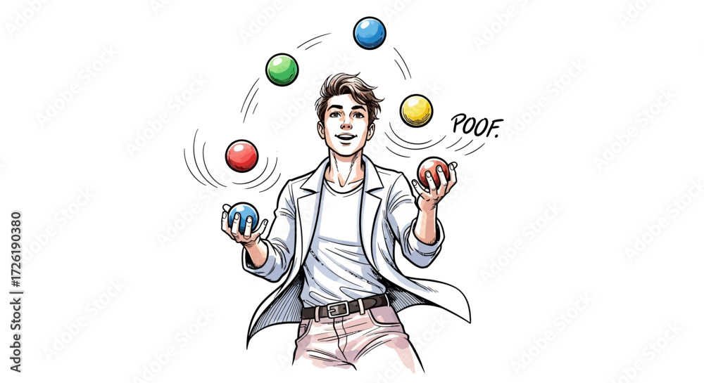 Fototapeta premium Young Man Juggling Colorful Balls in Illustration