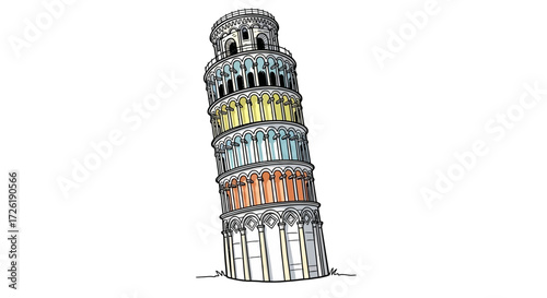 Leaning Tower of Pisa, Italy, Colorful Illustration
