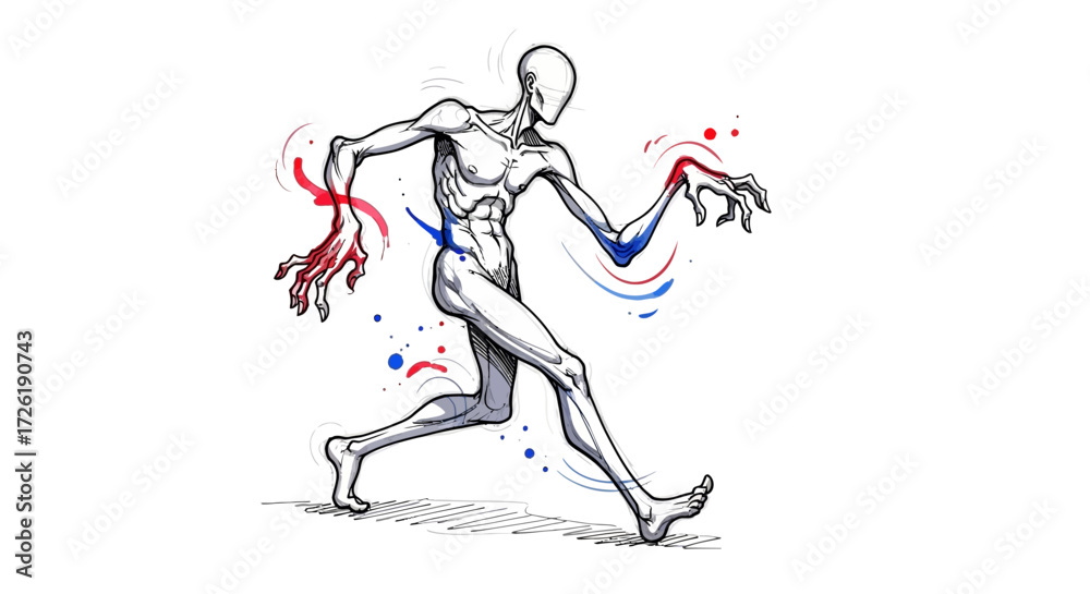 Fototapeta premium Dynamic Figure in Motion with Abstract Bloodstains