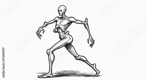 Detailed Ink Drawing of an Unnatural Figure