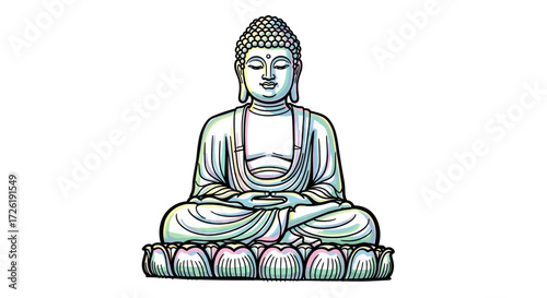 Colorful Illustration of a Seated Buddha Statue