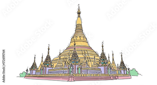 Colorful Illustration of a Buddhist Pagoda