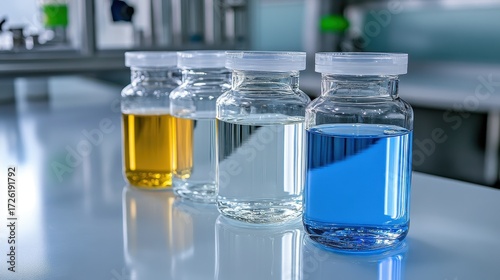 Clear and Colored Liquids in Laboratory Glass Containers