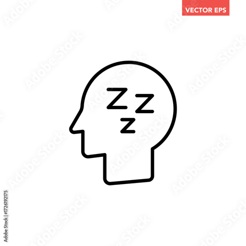 Single black deep sleep line icon, simple head with ZZZ symbols flat design vector pictogram, infographic interface elements for app logo web button ui isolated on white background