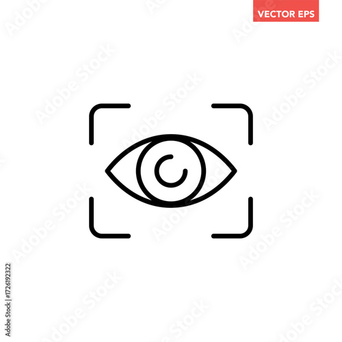 Single eye scan line icon, simple eye with scanning frame flat design vector pictogram, infographic interface elements for app logo web button ui isolated on white background