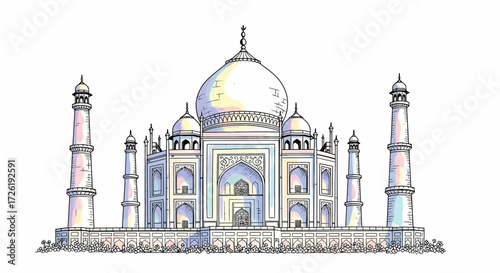 Colorful Hand-Drawn Illustration of the Taj Mahal