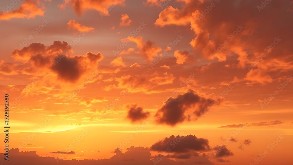 Obraz premium A breathtaking sunset sky panorama with vibrant warm hues and glowing clouds.