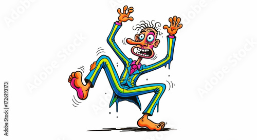 Cartoon Man in Striped Suit Falling, Melted Appearance