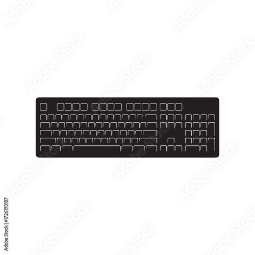 Keyboard Black Keyboard with White Key Outlines on White Background