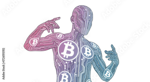 Bitcoin Circuit Man: Digital Currency Concept Illustration