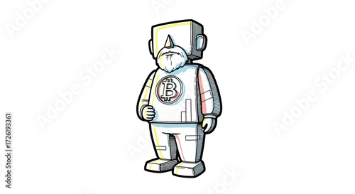 Bitcoin Robot Character with Beard and Graph Design