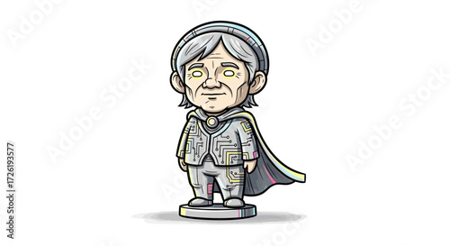 Cartoon Figure of a Senior Technologist in Futuristic Attire