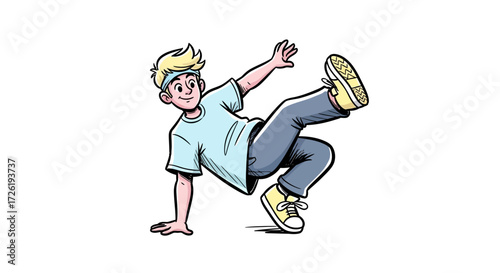 Energetic Boy Performing a Dynamic Breakdance Move