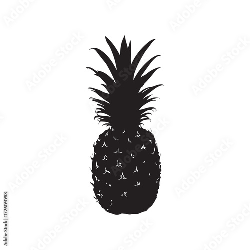 Silhouette of a Pineapple with Leaves on a White Background