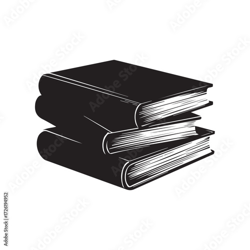 Stack of Three Black Books in Monochrome Style