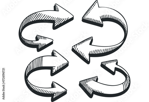 Drawn Arrows Cycle Collection. Vector hand drawn illustration