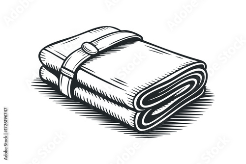 Folded Blanket with Strap and Buckle. Vector hand drawn illustration
