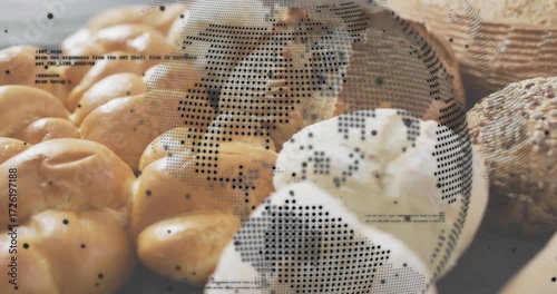 Camera zooming in on challah and seeded bun panning right under shifting overlays showcasing breads