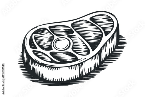 Hand Drawn Beef Steak Cut for Grilling. Vector hand drawn illustration