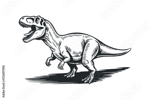 Tyrannosaurus Rex roaring with sharp teeth and claws. Vector hand drawn illustration