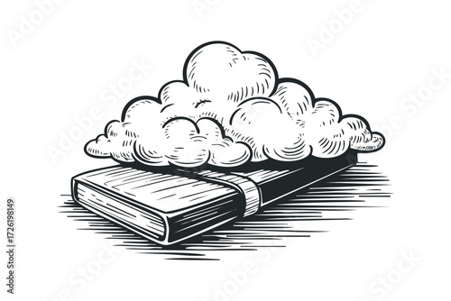 Book covered by a cloud drawing. Vector hand drawn illustration