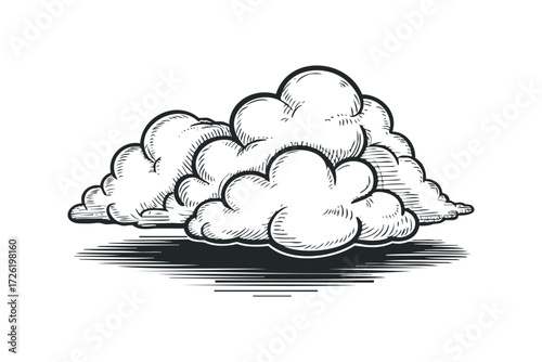 Black and White Textured Cloud Illustration. Vector hand drawn illustration