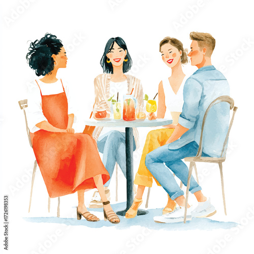 Group of Friends Enjoying Drinks Together at a Cafe.