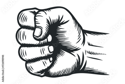 Black clenched fist symbol against white. Vector hand drawn illustration
