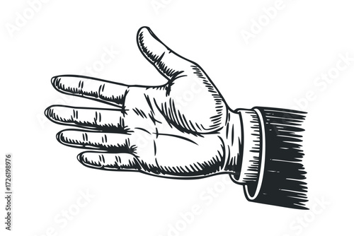 Hand gesture sketch with thumbs up. Vector hand drawn illustration