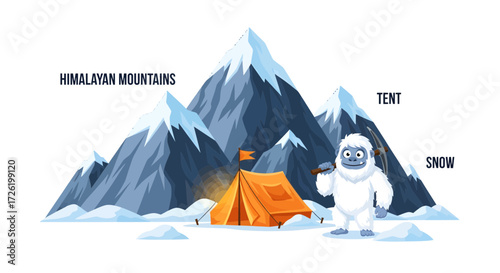 Himalayan Adventure A Yeti Encounter in the Snowy Mountains with a Camping Tent