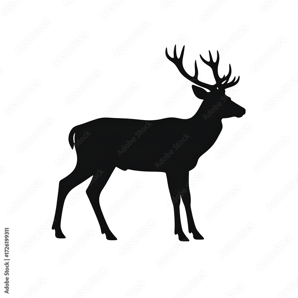 Obraz premium Silhouette of a stag standing in profile, antlers prominent