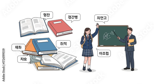 Education and Learning Concept with Student and Teacher at Blackboard and Stack of Books