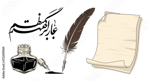 Vintage Writing Tools and Calligraphy Art Symbolizing History and Literature