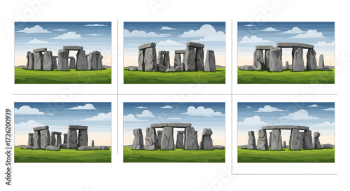 Stonehenge ancient monument historical rock formation landscape illustration