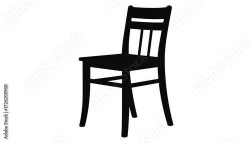 Simple black silhouette of a wooden chair, angled view