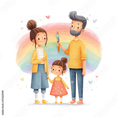 Happy family portrait, mother, father, and daughter, enjoying a moment together, smiling and interacting, warm and loving family dynamic.