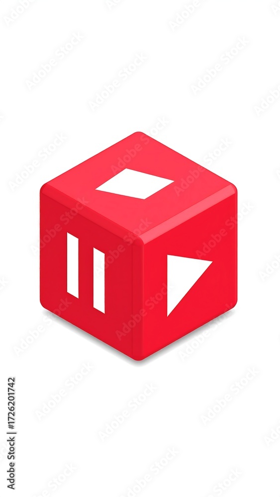 Fototapeta premium Red cube with play, pause, and stop symbols