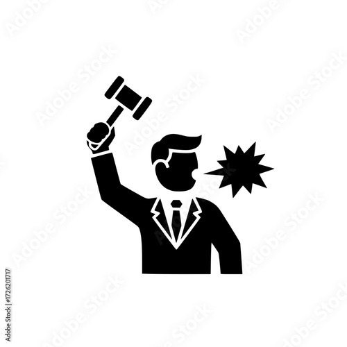 Businessman Holding Gavel in Hand Icon
