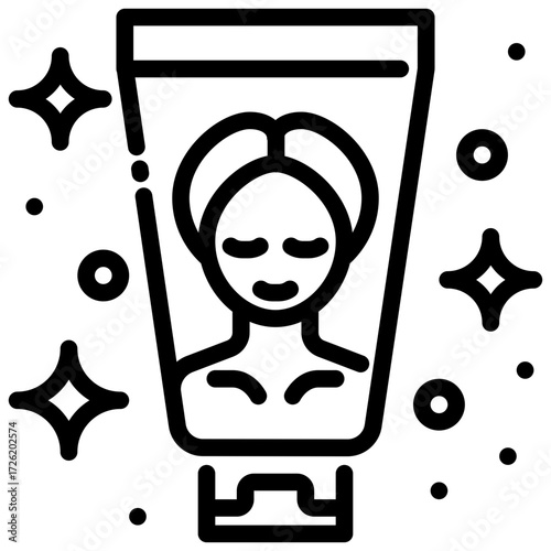 Face cream icon skincare tube packaging design with a face offers a visually appealing branded cosmetic product.