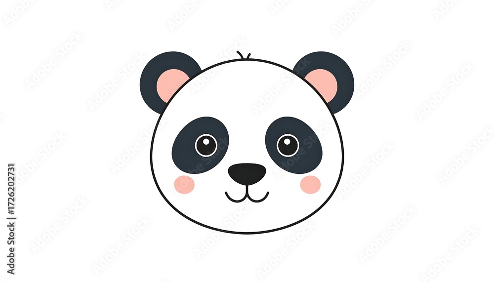 Fototapeta premium Simple cartoon panda face, happy expression, minimal details