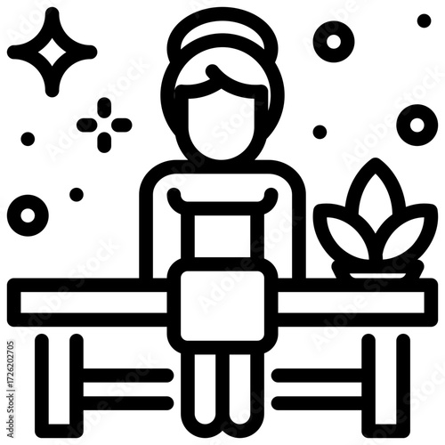 Sauna lady icon a person providing spa services surrounded by magical sparkles of relaxation.