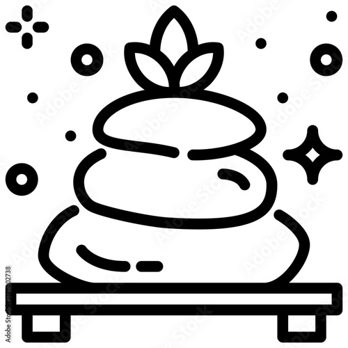 Stone spa icon displays stacked stones and a plant representing wellness and relaxation.