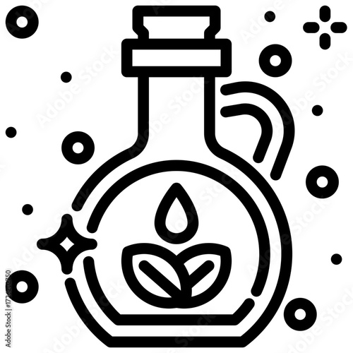 Massage oil potion bottle with plant design holds fragrant oils for therapeutic massage and relaxation.