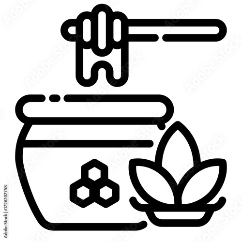Honey jar icon of a delicious jar of honey honey dipper and a pretty plant.
