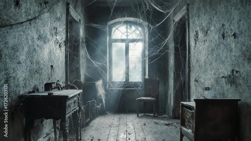 Haunted House Corridor - Dusty Abandoned Mansion Interior. Suitable for thriller and horror film scenes.