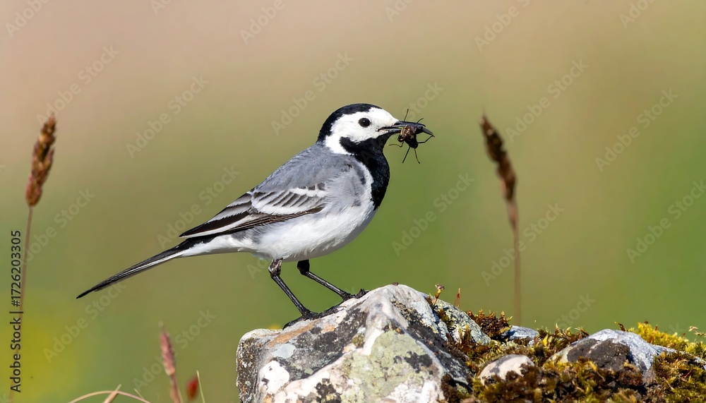 Fototapeta premium White wagtail perched on a rock