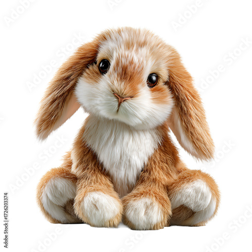 Adorable bunny plush toy with realistic fur. A perfect cuddly friend for kids or as a cute decoration. Transparent background.