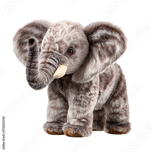 Adorable plush elephant toy with soft, fuzzy fur, perfect for cuddling and play. Cute animal friend. Transparent background.