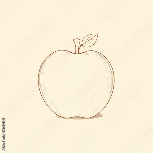 Hand-drawn apple sketch with leaf on light beige background featuring copy space
