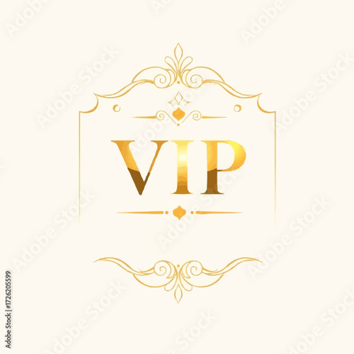 Elegant VIP badge design in gold with decorative borders